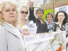 Protesters outside German Gym, Irene Costello, Beth Palmer, Jamie Carroll, Jake Elster-Jones and Carol Harper