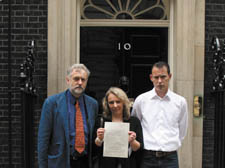 Lorraine and James Dinnegan with MP Jeremy Corbyn in Downing Street