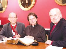 Kevin Everett, of the Sir John Cass Foundation, Canon Lucy Winkett, chairman of the Board of Governors, and Dr Richard Chartres, Bishop of London