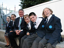Principal Paul Hollingum with (from left) pupils Kirsty Ronchetti, Ceri Godde, Harry Wright, Bradley Tupper and Aston McAuley 