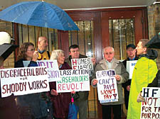 Demonstrators outside the Highbury headquarters of Homes for Islington