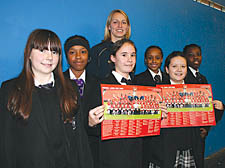 Faye White with Year 7 footballers Laura Headford, Parise Hinds-Green, Chloe Montath Delaney, Robyn Alleyne, Brooke Robinson and Courtney Miller