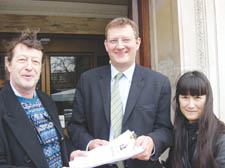 Islington Council leader James Kempton with Mike and Hisako Weedon