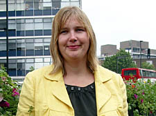 Town centre manager Anna Woodward at the traffic island