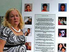 Sally Jayne Brown, with her shrine to her murdered son