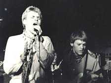 Michael Risingham singing in The Moonlight Club in West Hampstead, Camden, in 1980, with brother Peter