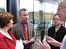 Emily Thornberry MP, left, and Labour councillor Barry Edwards, right, corner Network Rail’s Ed Wilson from the company’s corporate affairs department