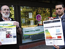 Green Party members Andrew Myer, left, and Darryl Croft outside the Green Living Centre