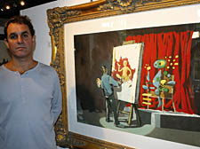 Leon Thompson from Crazy Fools Gallery in Bristol with Banksy’s ‘Portrait of an Artist’ at The Library in Upper Street