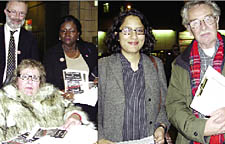 Among the demonstrators at Finsbury Park Tube on Monday, from left, Labour councillor Richard Greening, Angela Dobson, Cllr Jennette Arnold, Faryal Velmi and Labour councillor Phil Kelly