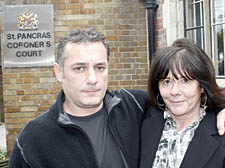 Gwendoline Calvert outside St Pancras Coroner’s Court with partner Tony Flasher