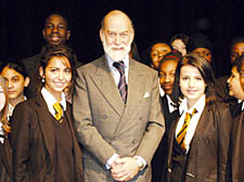 Prince Michael with pupils from the school 