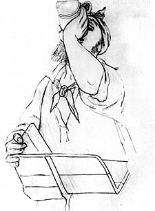 A navvy draining a beer, 1855: Brown drew in pencil before transferring images to canvas