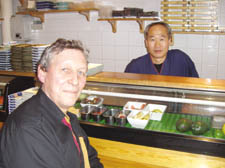 Michael Church with the owner of Japanese restaurant Taro, Kwang Noh