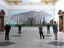 Hockney’s Bigger Trees Near Water and, top, Michael Sandle’s triptych