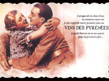 A postcard advertising wines of Pyrenees