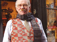 Calum Robertson sports one of his handwoven waistcoats outside his store