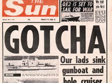 The Sun's front page at the height of the Falklands' War in 1982 