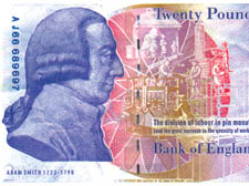 The face of economist Adam Smith on the  20 notes