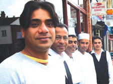 Farjad Raihan with Shahbhag staff Azizur Rahman, Shira Miah, Abbas Ali, and Raju Ahmed