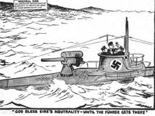 Featured in Paul McMahon's book, David Low's November 1940 cartoon, when the British government exerted strong pressure on Dublin to allow British forces to use Irish ports and air bases