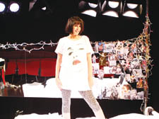 Sadie Frost on stage at the Trafalgar Studios in Touched For The Very First Time wearing an iconic Madonna T-shirt 