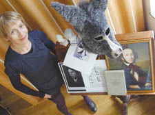 Shelia Hayman at her Camden Town home with portrait of Felix Mendelssohn