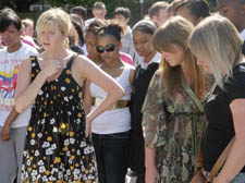 Brooke Kinsella with mourners honouring her brother Ben 