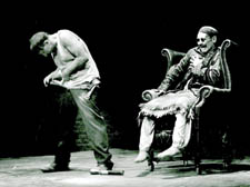 Simon McBurney as Clov and Mark Rylance as Hamm (seated).  Picture by John Minihan, photographer and friend of Beckett 