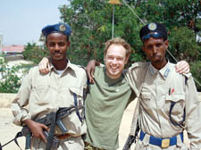 New Journal reporter Jamie Welham with security guards at his compound in Hargeisa 