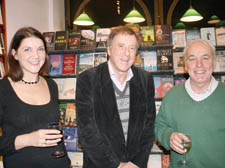 Alan Franks, centre, at the book launch event with actors Charlotte Moore and Dennis Quilligan