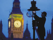 A British Gas lamp attendant lighting up Westminster