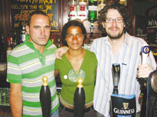 Nell Gwynne manager Robert Collins, with staff James Kerslake and Monica Tablares
