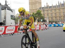 Race leader Fabian Cancellara who won Saturday's Prologue time trail   