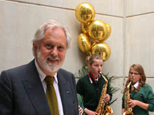 Lord Puttnam pictured, with Imogen Banks-Hudson and Grace Wyld 