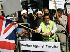   Sajad Al-Hairi (front) protesting with members of Muslims Against Terrorism on Tuesday 