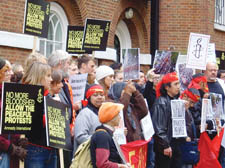 Human rights activists protesting outside the Burmese Embassy 