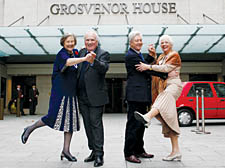 Westminster residents Anne Mallinson, Inge Mitchell, Donald Stewart and Robert Dalgety warming up for the dance at the prestigious Grosvenor House hotel on Park Lane