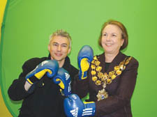 Olympic champion Jonathan Edwards 'spars' with Mayor of Westminster, Carolyn Keen