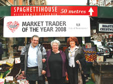Paul Stein with judges Cllr Audrey Lewis and Faye Quigley, president of the National Market Traders' Federation.