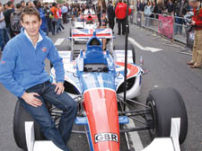 driver Ollie Jarvis with his GBR A1 race car.