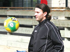 A beach footballer shows his skills at Westway