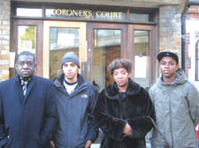 Relatives and friends outside the inquest. From left: Daniel's uncle, Noel �Wynter; friend Basem Nashat; mother Velma Wynter; friend Muneer Rabah