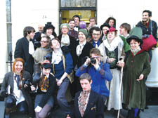 The fancy-dress squatters outside court after being told they must leave