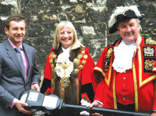 Cllr Danny Chalkley with Lord Mayor of Westminster Louise Hyams and Westminster Town Crier Peter Moore