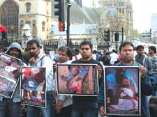 Tamil protestors in Parliament Square - costing the taxpayer £7.94m