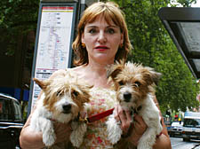 Kicked off the No 24: Kiki Kendricks with her terriers Betty and Ruby