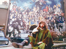 Lenkiewicz and his mural on Plymouth's Barbican 