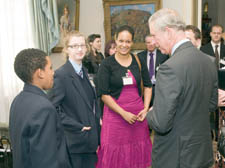 Pimlico Academy pupils Sabir Sufi and Yanna Agirov meet Prince Charles at Clarence House