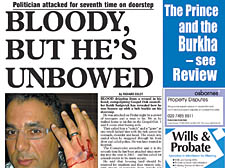 The front page of the New Journal in March, 2007, reporting an attack on Cllr Sedgwick at his home